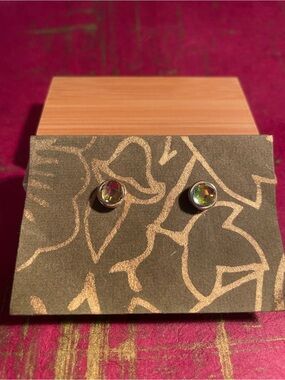 Iridescent Crystal Stud Earrings - Gold Setting